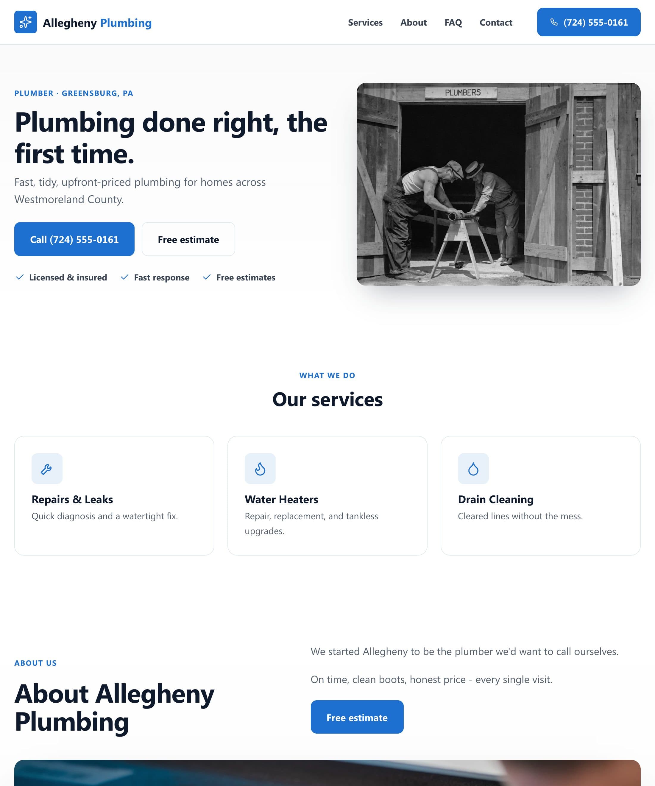 Allegheny Plumbing website built by Patsy