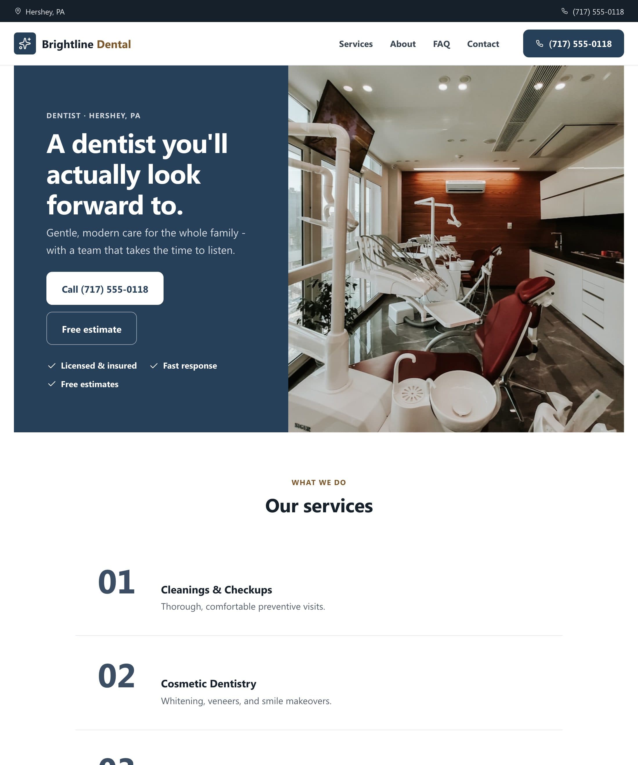 Brightline Dental website built by Patsy
