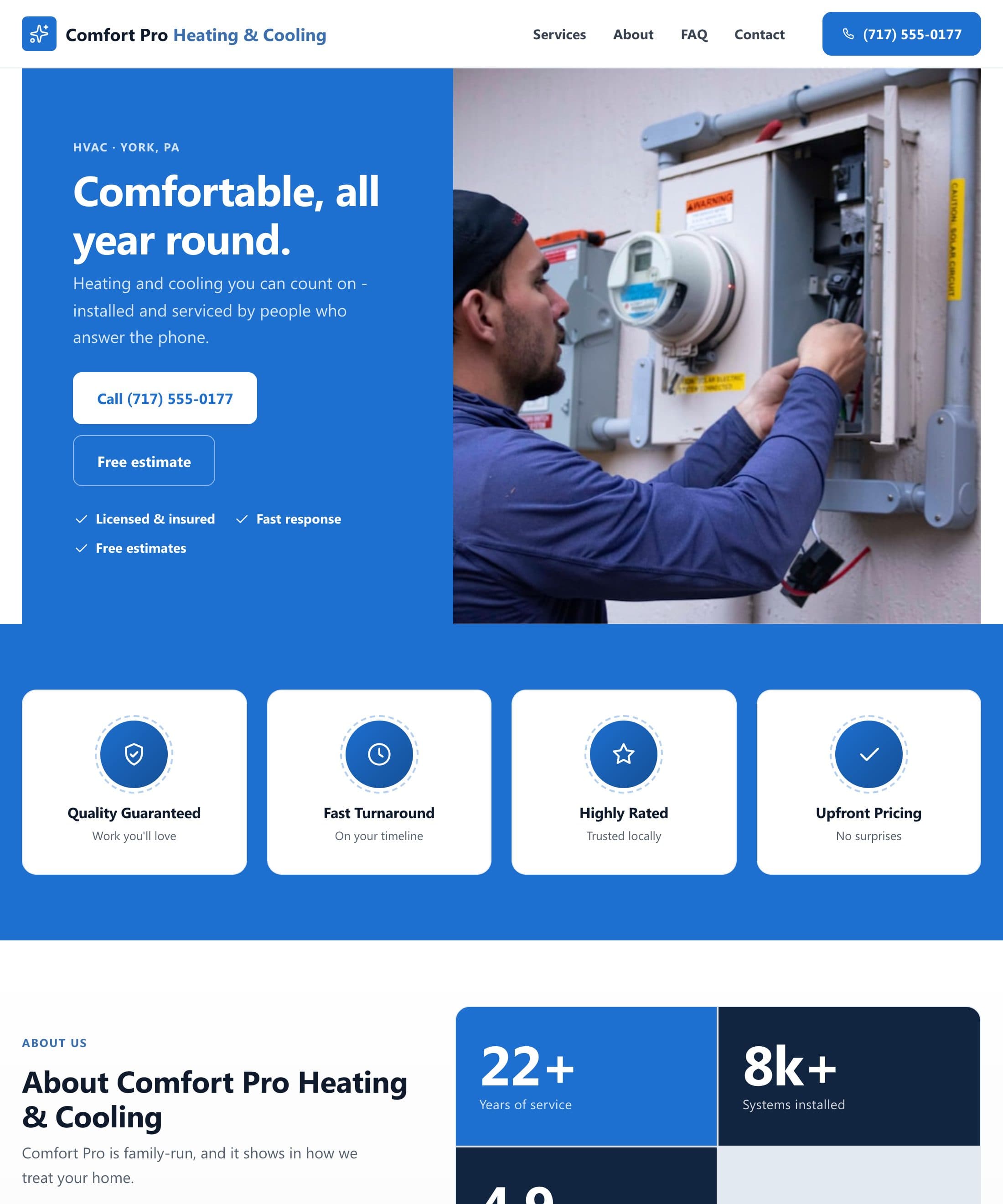 Comfort Pro Heating & Cooling website built by Patsy
