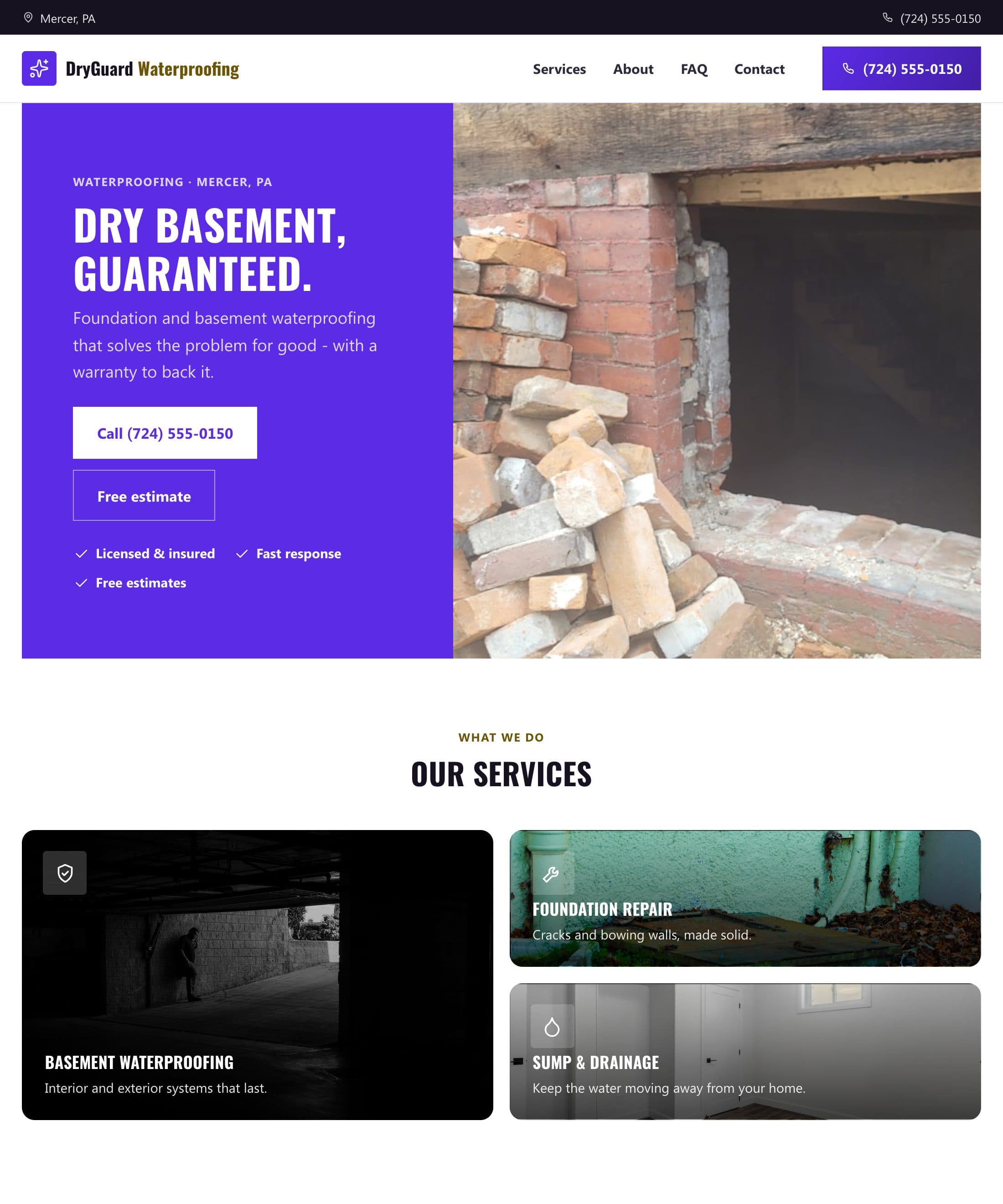 DryGuard Waterproofing website built by Patsy