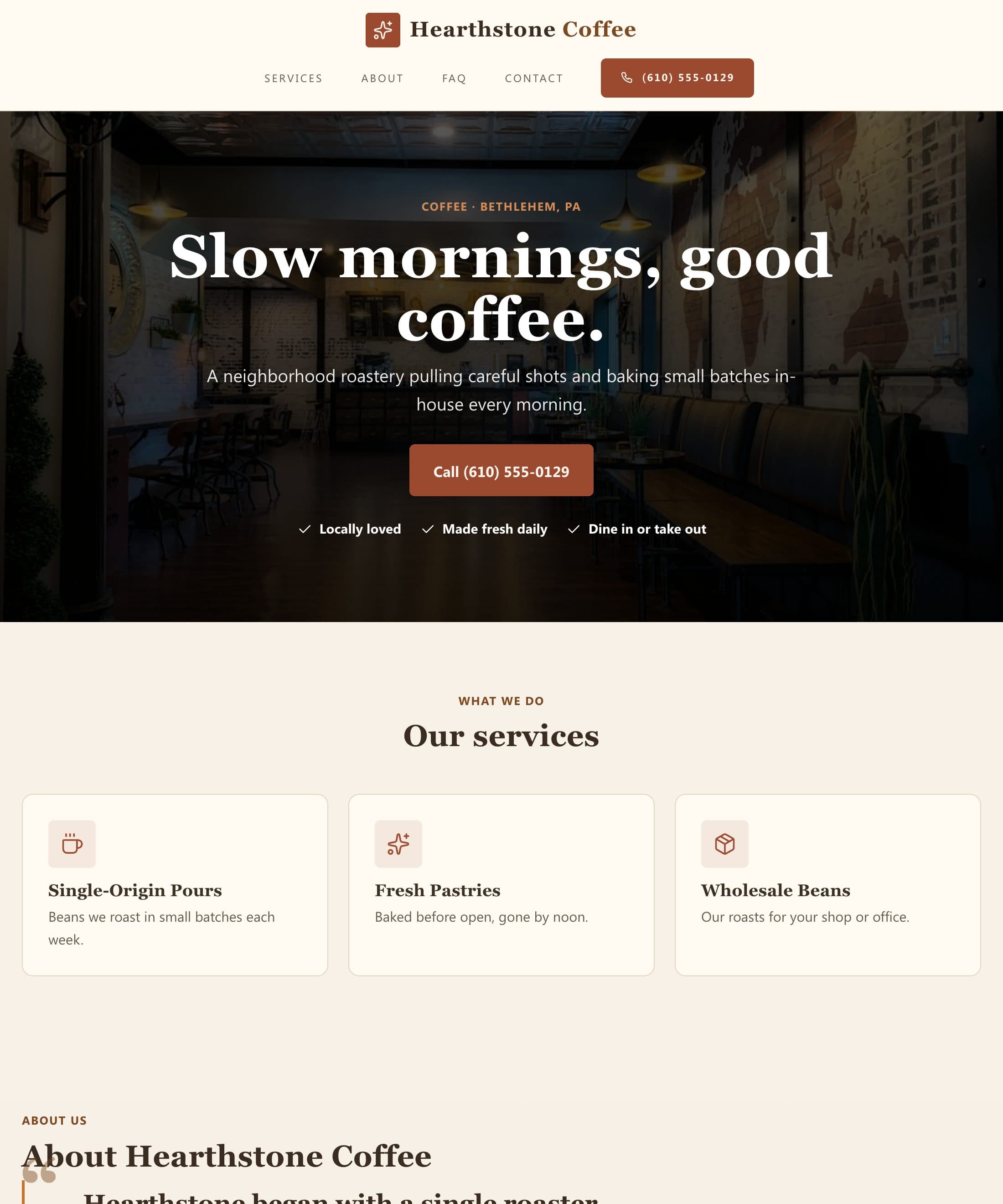 Hearthstone Coffee website built by Patsy