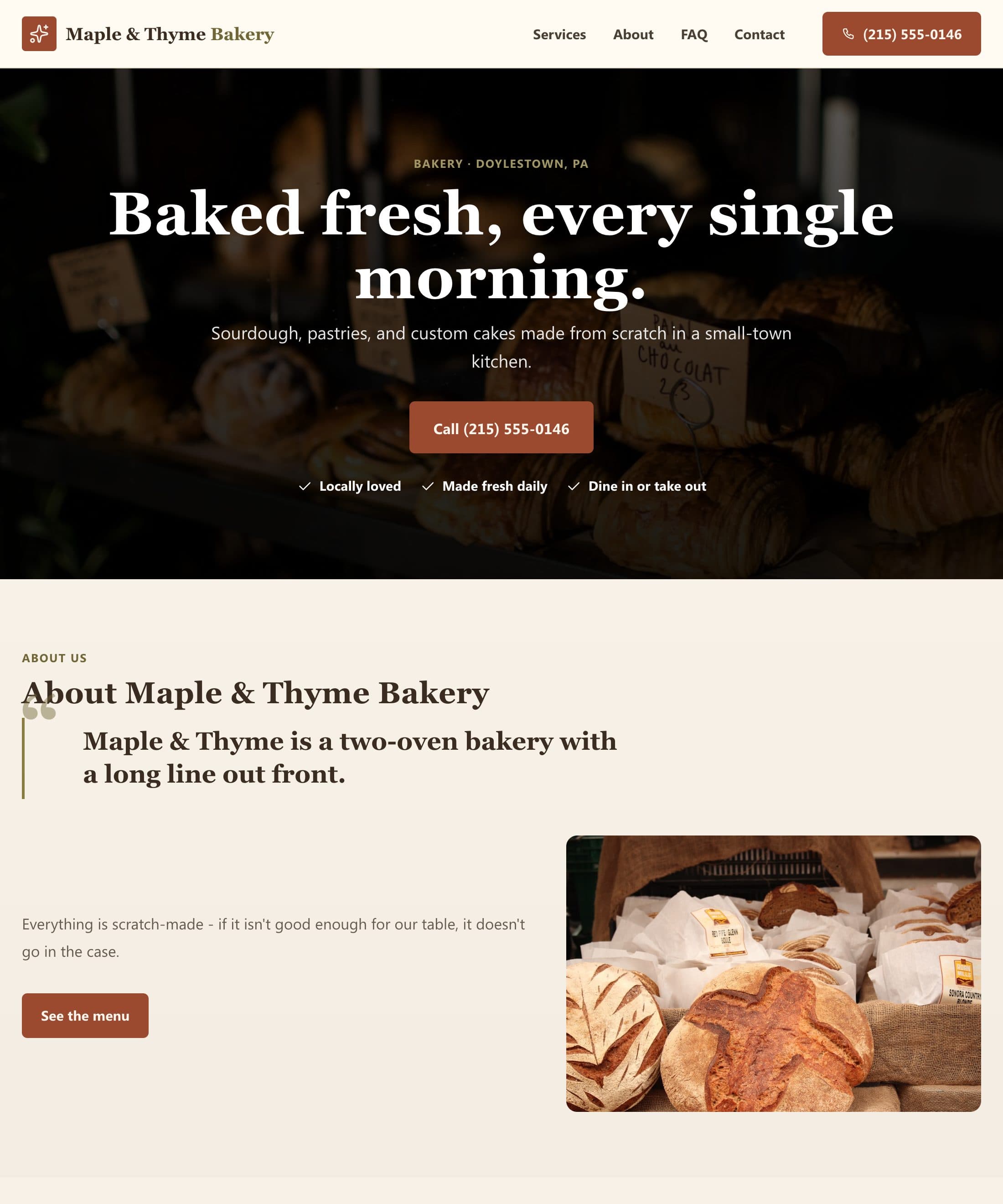 Maple & Thyme Bakery website built by Patsy