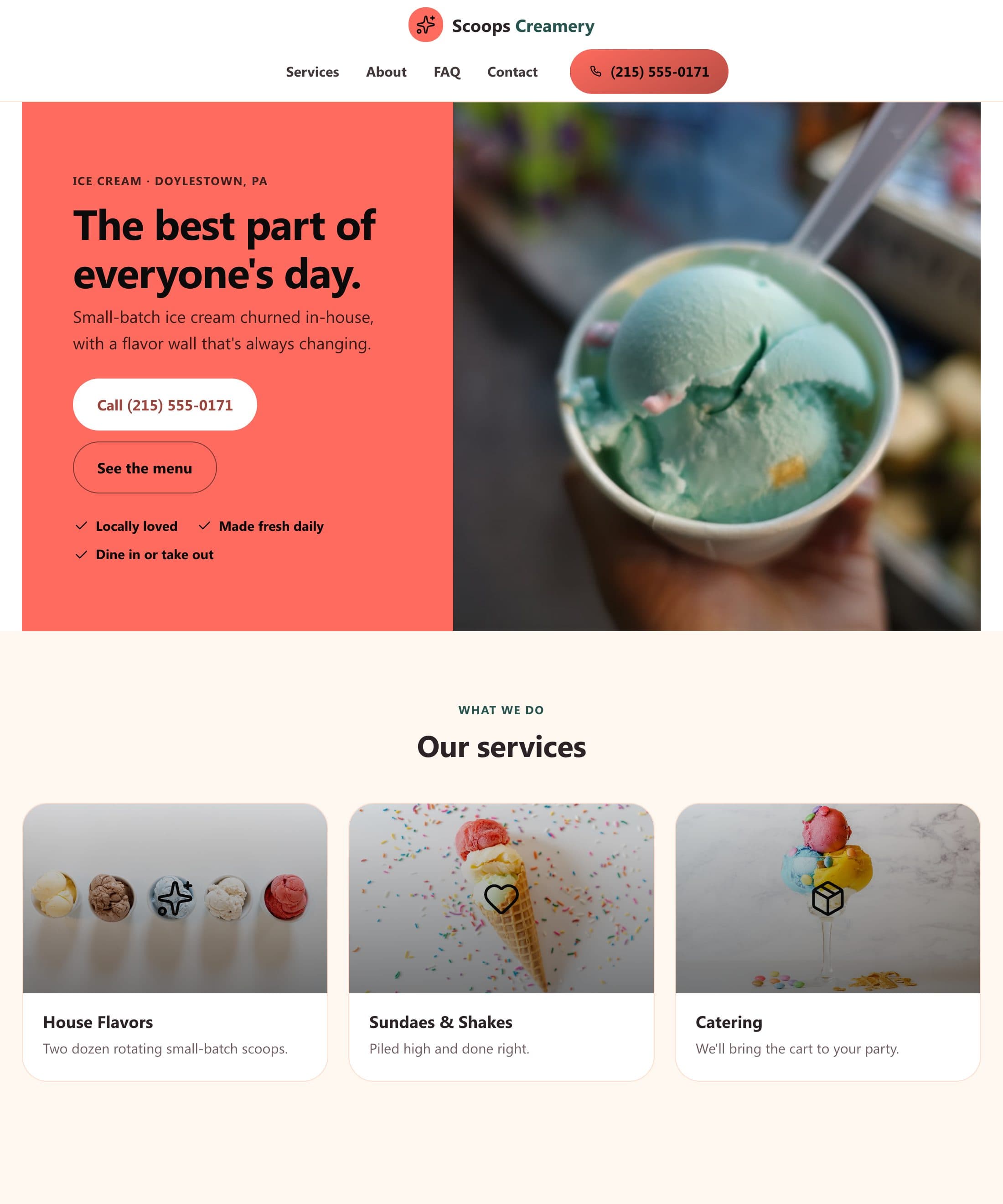 Scoops Creamery website built by Patsy